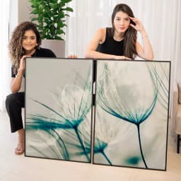 Kit Quadro Decorativo Dente de Leão Tons Azuis com Branco