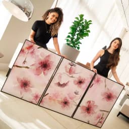 Kit Quadro Decorativo Floral Aquarela em Tons Rosé e Vermelho