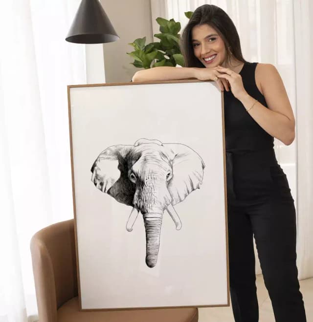 Quadro Decorativo Cabeca de Elefante Desenho