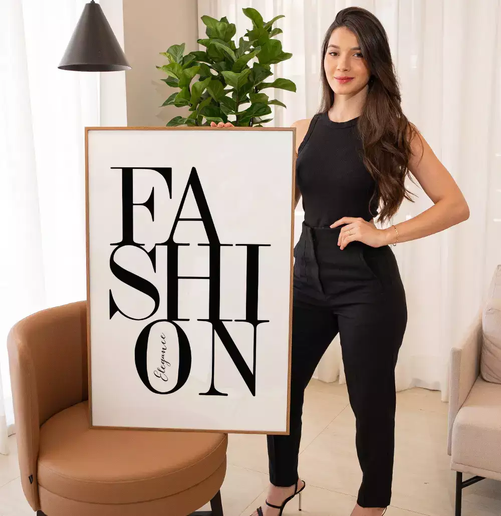Quadro Decorativo Tipografia Fashion Elegance Preto e Branco
