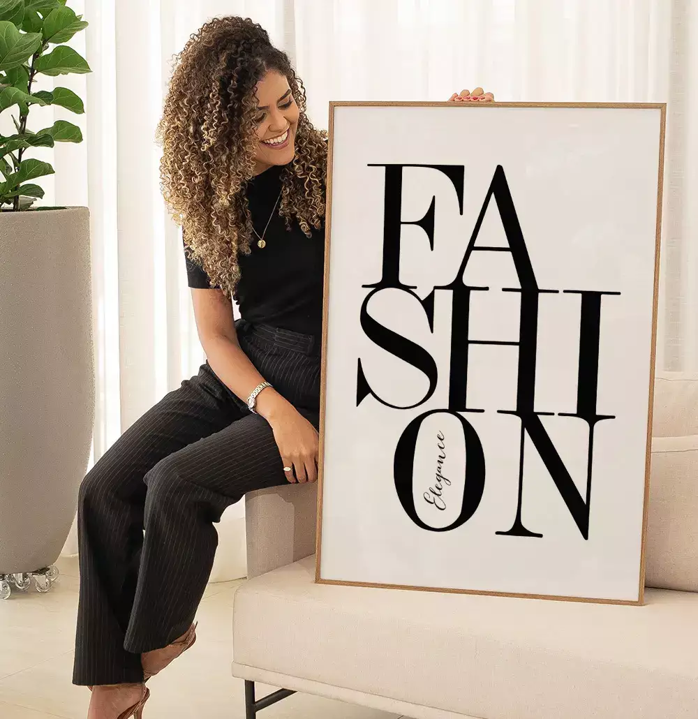 Quadro Decorativo Tipografia Fashion Elegance Preto e Branco