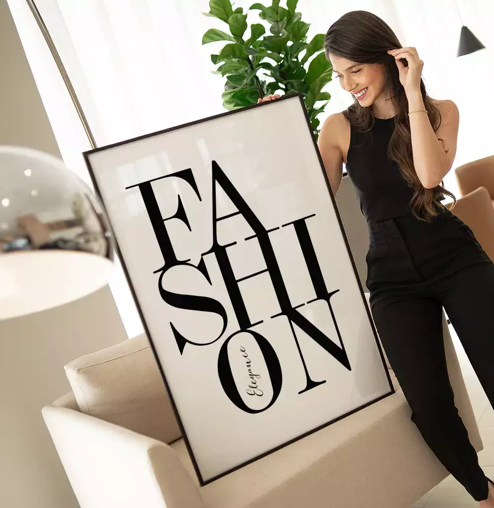 Quadro Decorativo Tipografia Fashion Elegance Preto e Branco