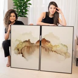 Kit Quadro Decorativo Mancha Marrom Com Gold