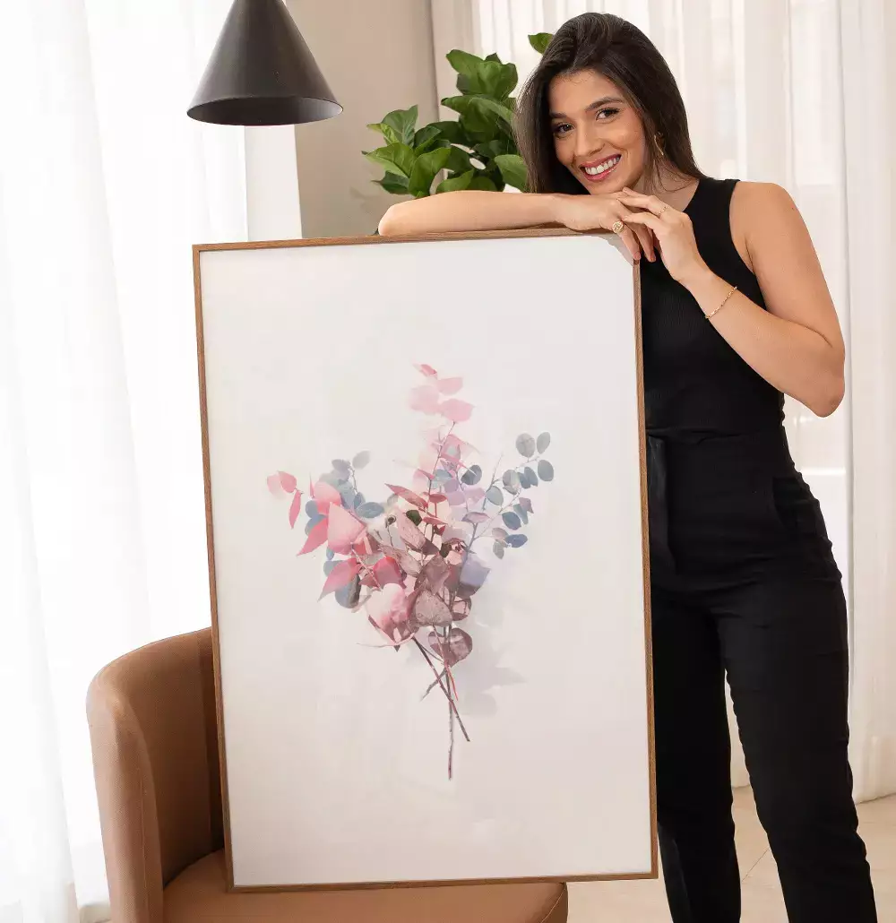 Quadro Decorativo Buquê de Folhas Pintura Aquarela Minimalista