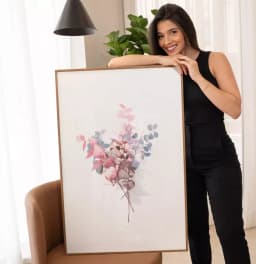 Quadro Decorativo Buquê de Folhas Pintura Aquarela Minimalista