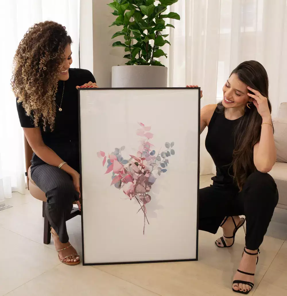 Quadro Decorativo Buquê de Folhas Pintura Aquarela Minimalista