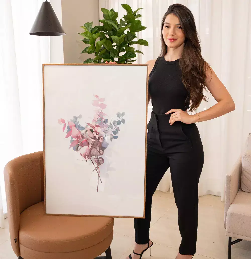 Quadro Decorativo Buquê de Folhas Pintura Aquarela Minimalista