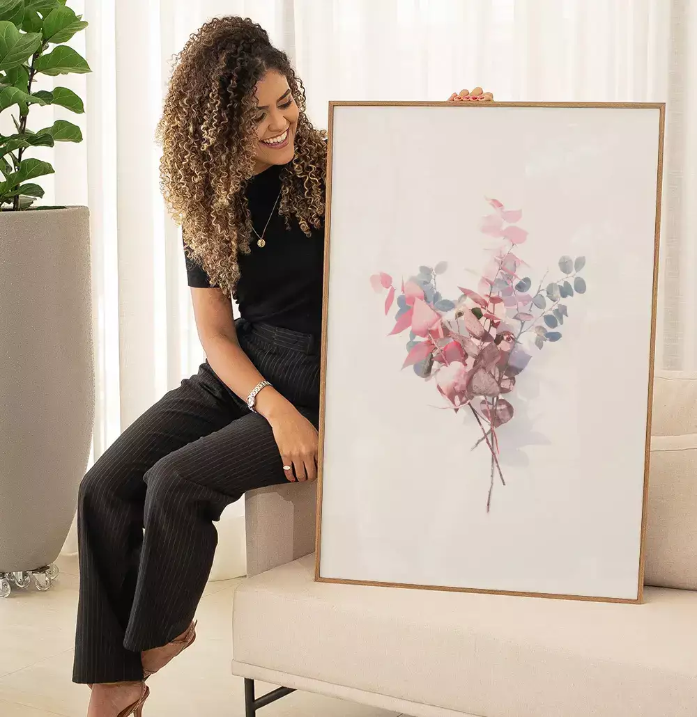 Quadro Decorativo Buquê de Folhas Pintura Aquarela Minimalista