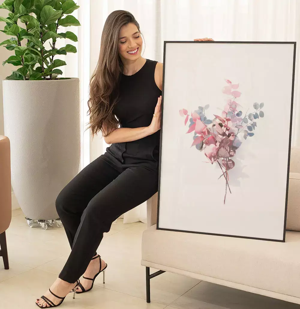 Quadro Decorativo Buquê de Folhas Pintura Aquarela Minimalista