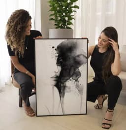 Quadro Decorativo Rosto Abstrato em Aquarela Preto e Branco