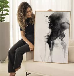 Quadro Decorativo Rosto Abstrato em Aquarela Preto e Branco