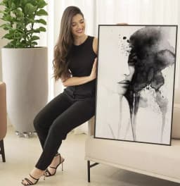Quadro Decorativo Rosto Abstrato em Aquarela Preto e Branco