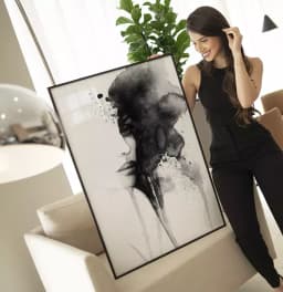 Quadro Decorativo Rosto Abstrato em Aquarela Preto e Branco
