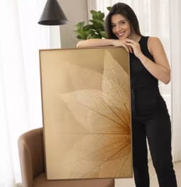 Quadro Decorativo Folhas Transparentes em Tons Dourados