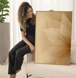 Quadro Decorativo Folhas Transparentes em Tons Dourados