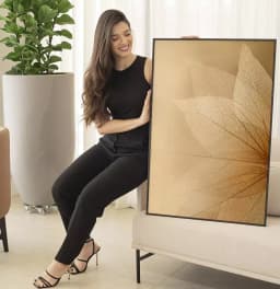 Quadro Decorativo Folhas Transparentes em Tons Dourados