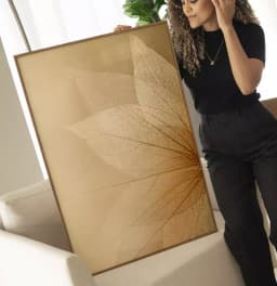 Quadro Decorativo Folhas Transparentes em Tons Dourados
