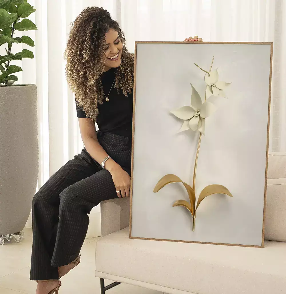 Quadro Decorativo Coleção White&Gold - Plantas e Flores