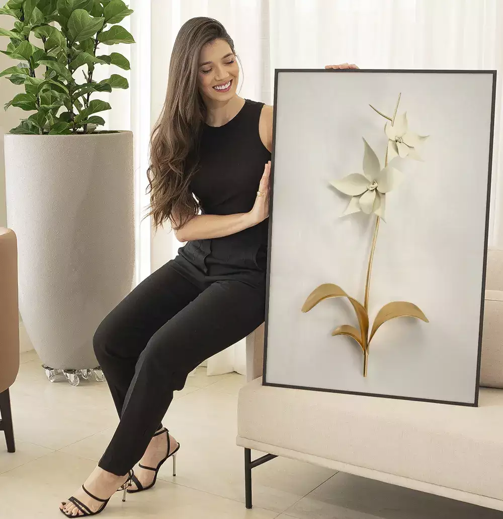 Quadro Decorativo Coleção White&Gold - Plantas e Flores