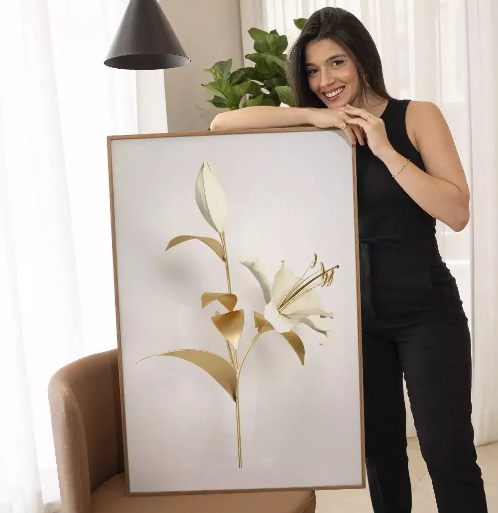 Quadro Decorativo Coleção White&Gold - Plantas e Flores