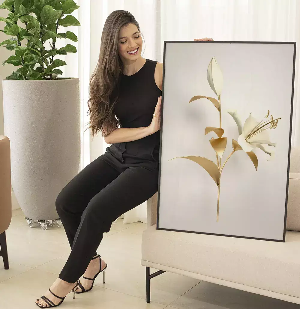 Quadro Decorativo Coleção White&Gold - Plantas e Flores