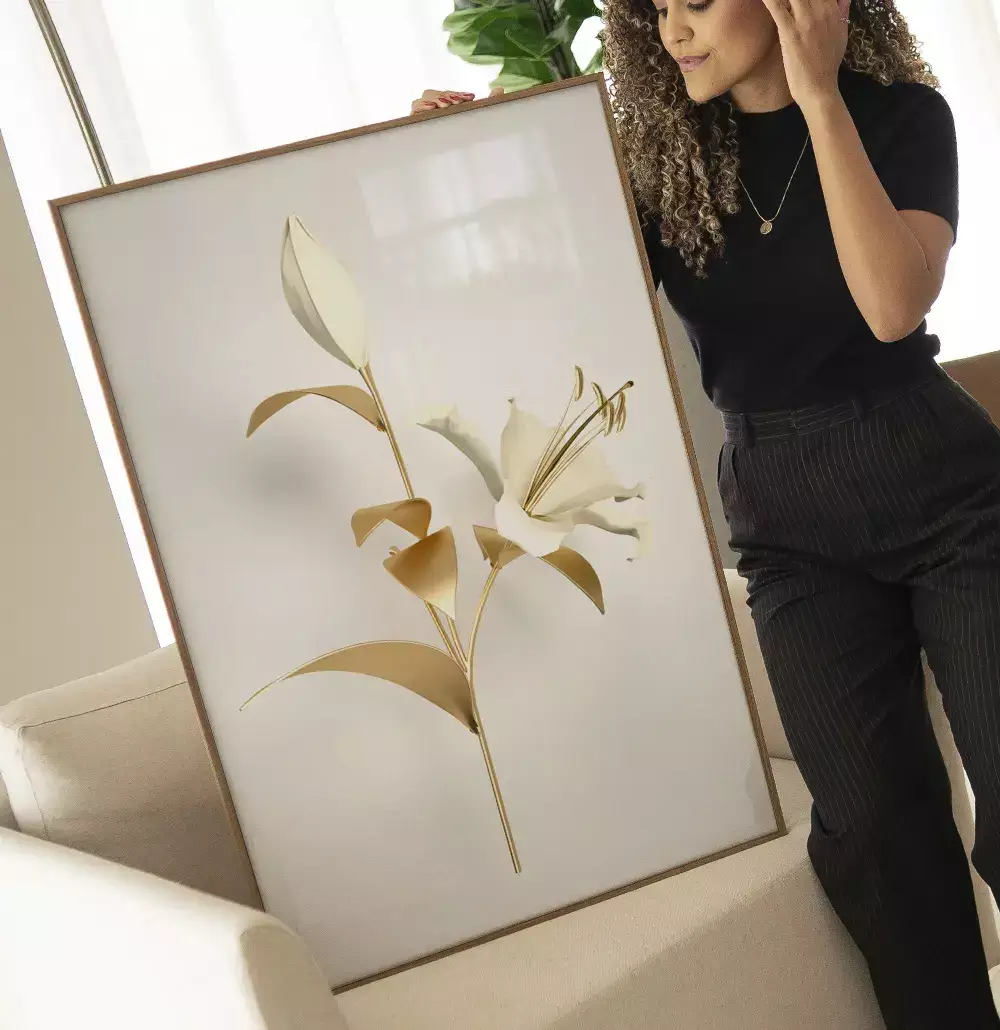 Quadro Decorativo Coleção White&Gold - Plantas e Flores