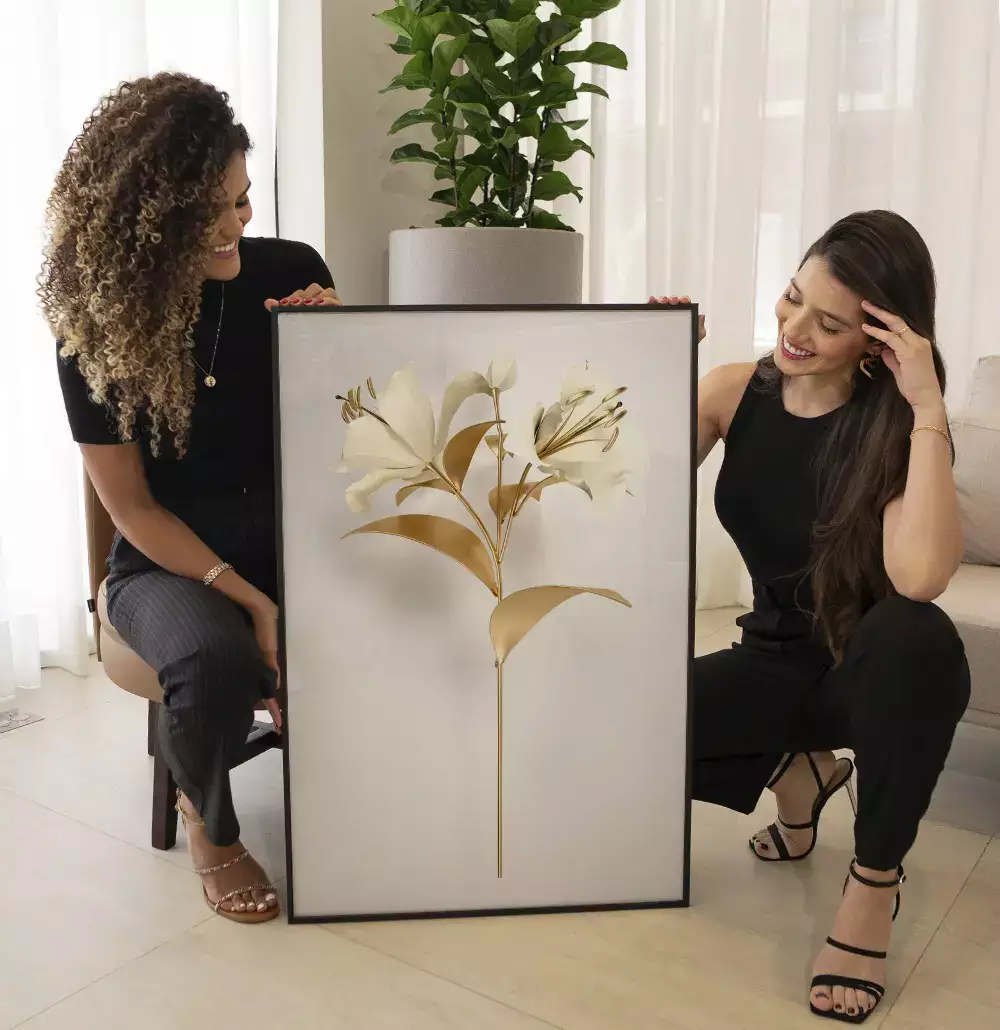 Quadro Decorativo Coleção White&Gold - Plantas e Flores