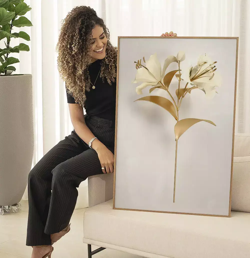 Quadro Decorativo Coleção White&Gold - Plantas e Flores