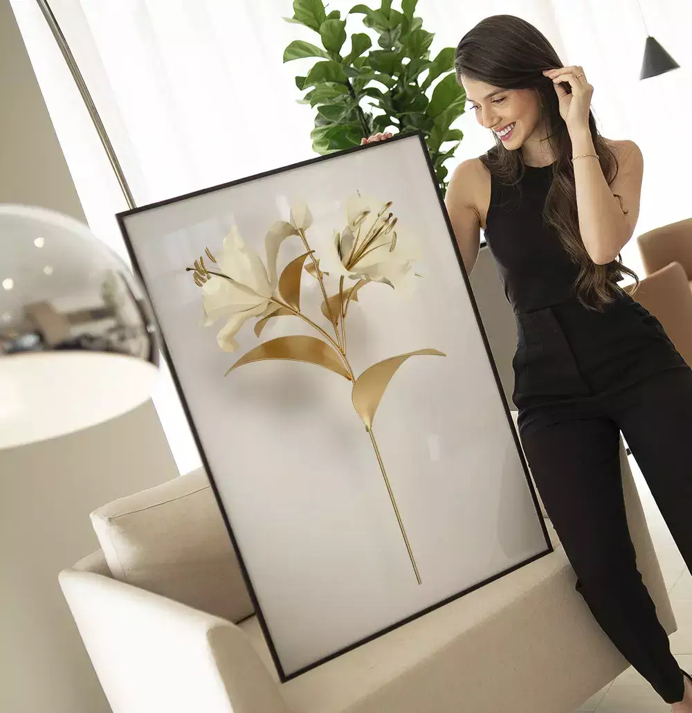 Quadro Decorativo Coleção White&Gold - Plantas e Flores