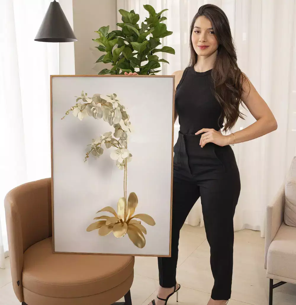 Quadro Decorativo Coleção White&Gold - Plantas e Flores