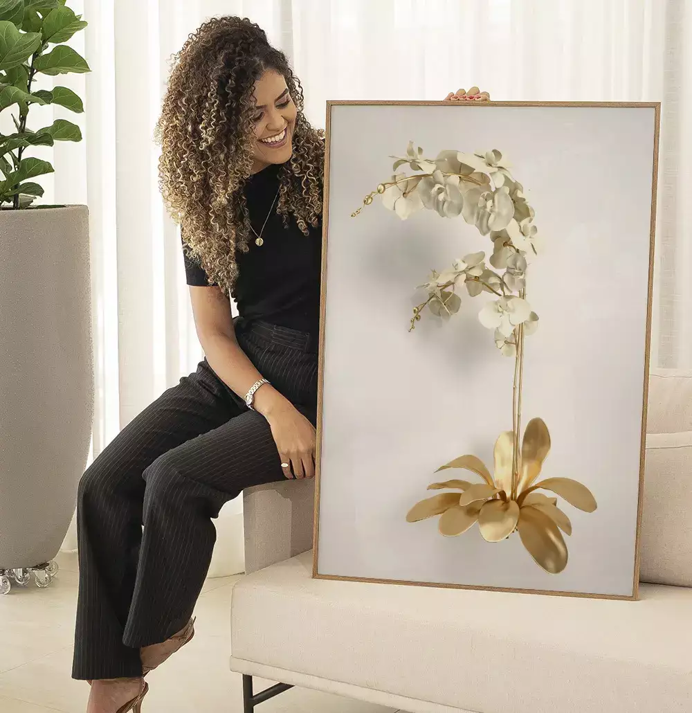 Quadro Decorativo Coleção White&Gold - Plantas e Flores