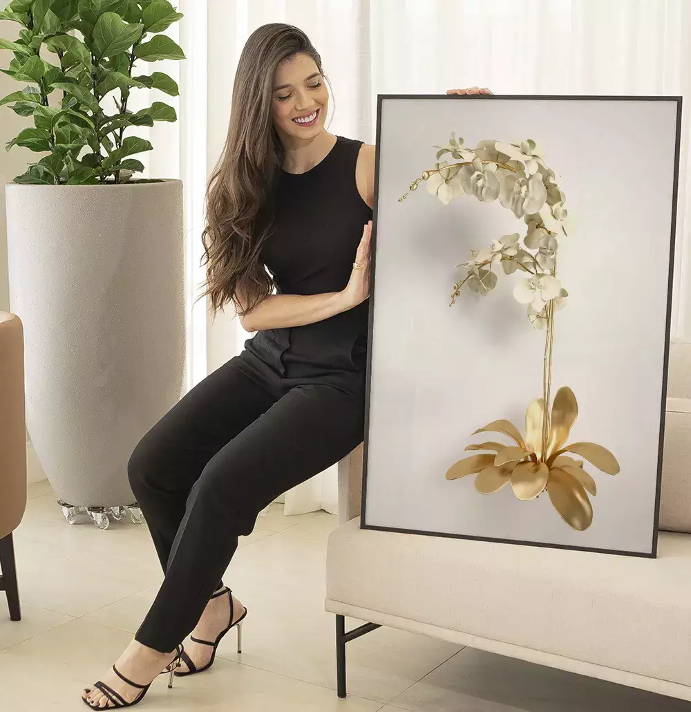 Quadro Decorativo Coleção White&Gold - Plantas e Flores