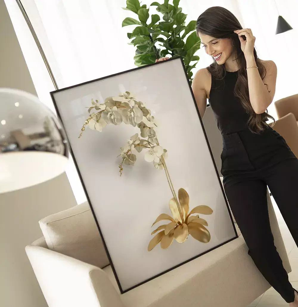 Quadro Decorativo Coleção White&Gold - Plantas e Flores