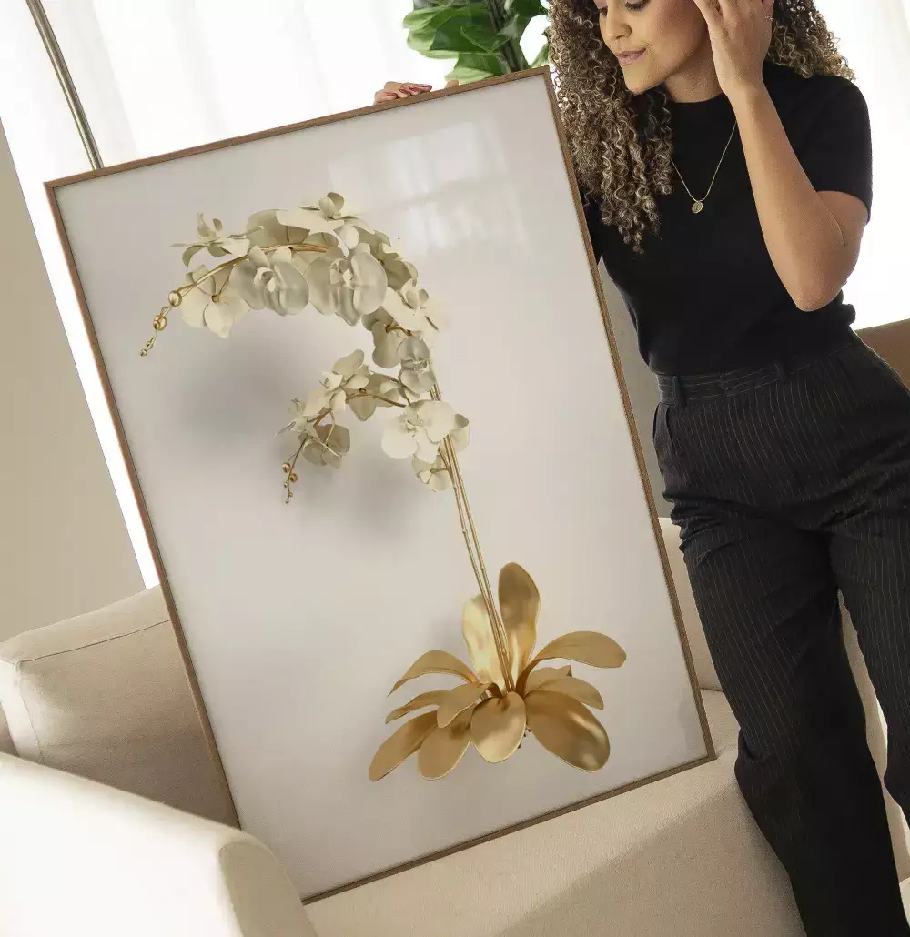 Quadro Decorativo Coleção White&Gold - Plantas e Flores