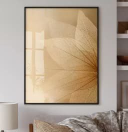 Quadro Decorativo Folhas Transparentes em Tons Dourados