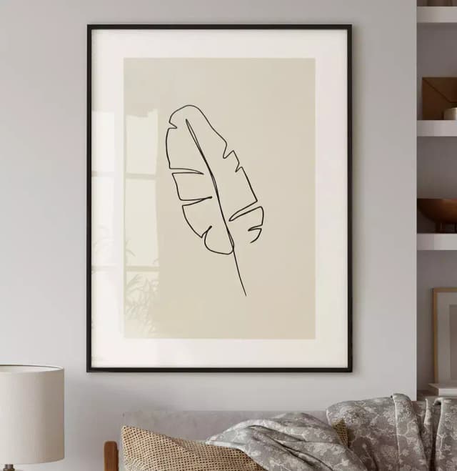 Quadro Decorativo Folha Tropical Desenho Minimalista Uma Linha