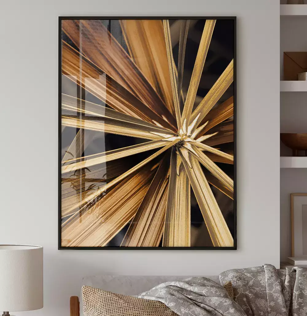 Quadro Decorativo Fotografia Hastes Florais Douradas