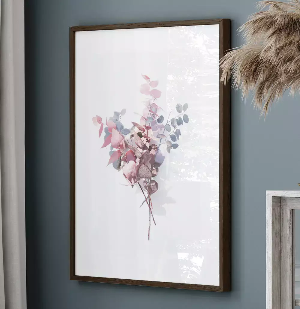Quadro Decorativo Buquê de Folhas Pintura Aquarela Minimalista
