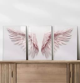 Kit Quadro Decorativo Asas Abertas Rosa