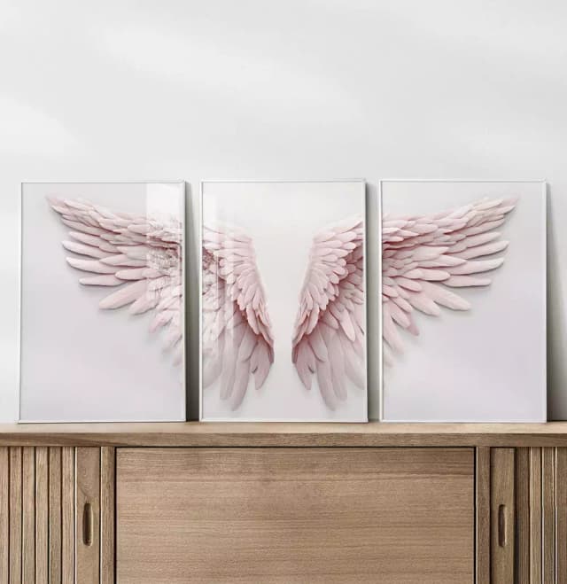 Kit Quadro Decorativo Asas Abertas Rosa