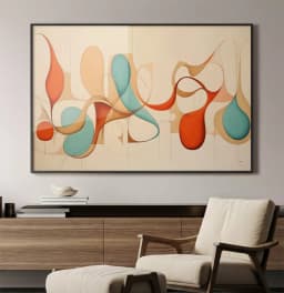 Quadro Decorativo Coleção Abstratos Curvas Linhas e Cores Azul com Terra e Bege
