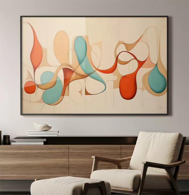 Quadro Decorativo Coleção Abstratos Curvas Linhas e Cores Azul com Terra e Bege