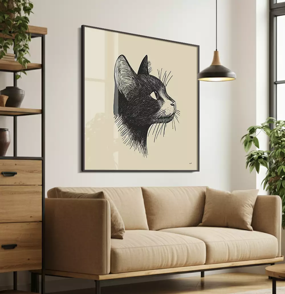 Quadro Decorativo Gato Preto Desenho