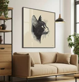 Quadro Decorativo Gato Preto Desenho