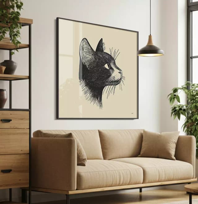 Quadro Decorativo Gato Preto Desenho