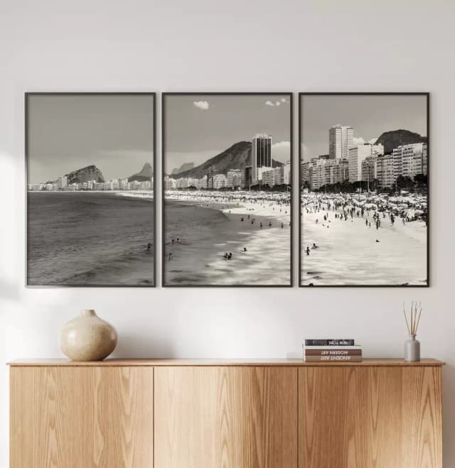 Kit Quadro Decorativo Praia do Rio de Janeiro Fotografia Preto e Branco