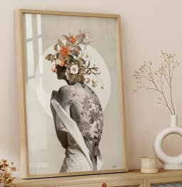 Quadro Decorativo Tatuagem Floral - Coleção Collage Flowers