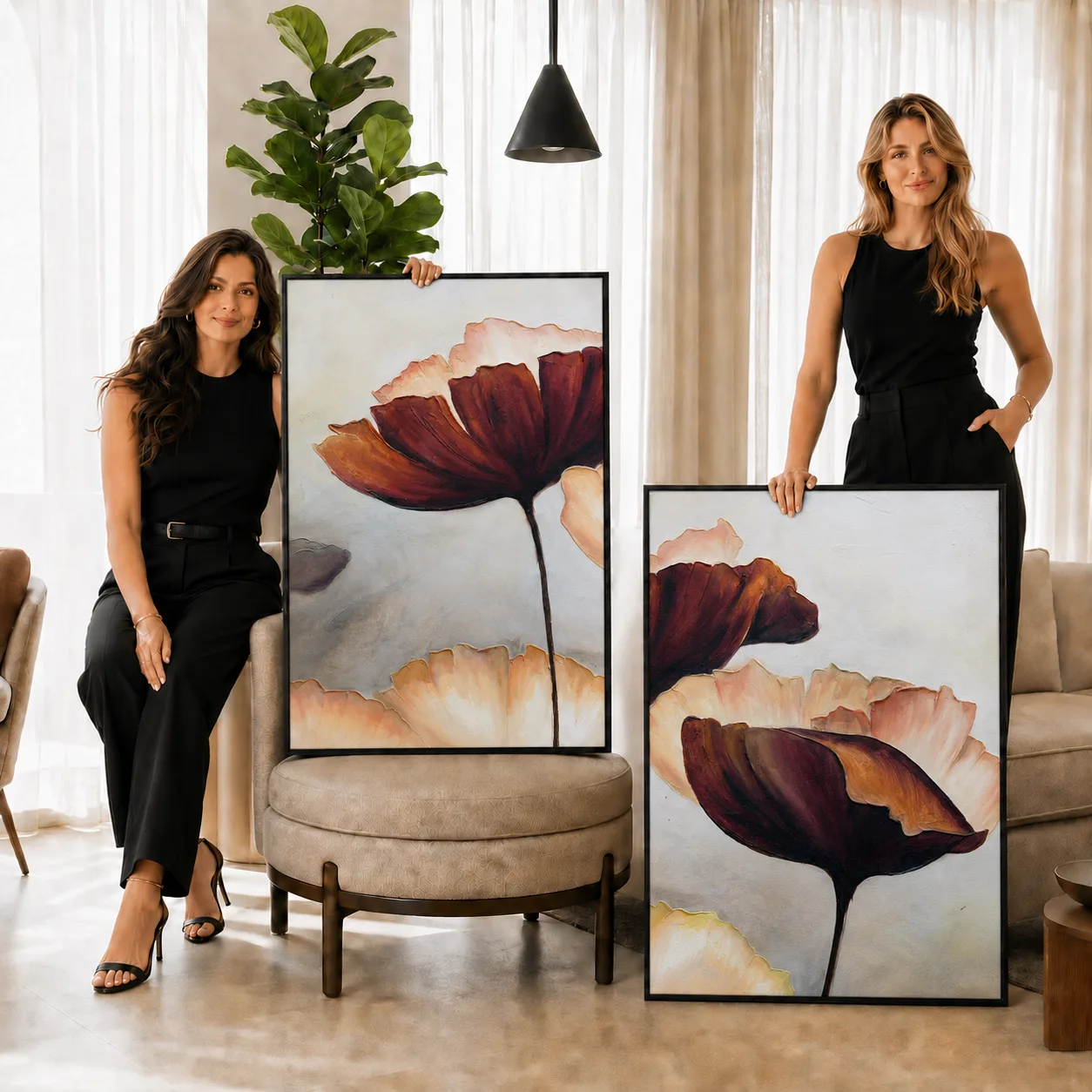 Kit 2 Quadros Decorativos Flores de Âmbar