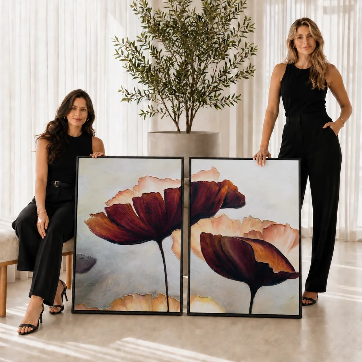 Kit 2 Quadros Decorativos Flores de Âmbar