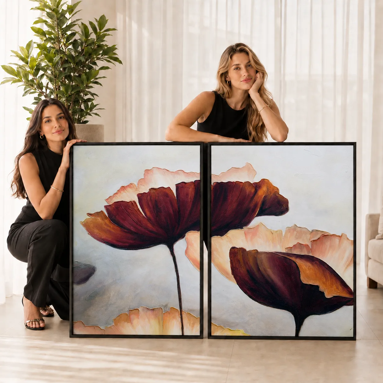 Kit 2 Quadros Decorativos Flores de Âmbar